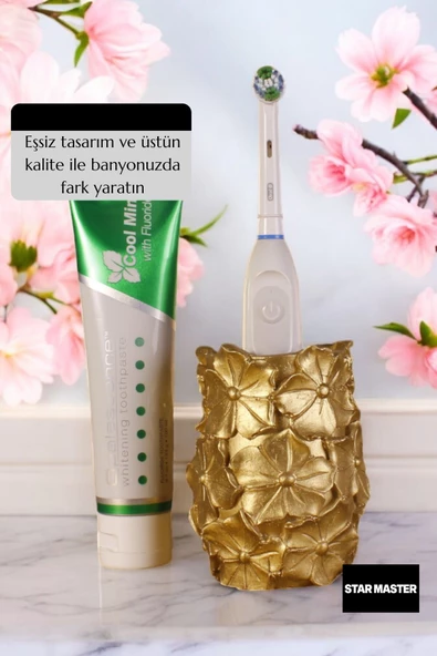 Star Master Diş Fırçası Kabı Diş Fırçalığı Fırçalık Altın Renk Model 16 - Resim 3