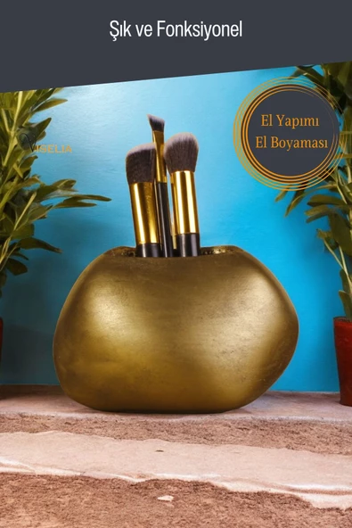 Viselia Makyaj Duzenleyici Makyaj Organizeri Makyaj Fırçalığı Makyaj Fırçası Altın Eskitme Renk Model 22 - Resim 3