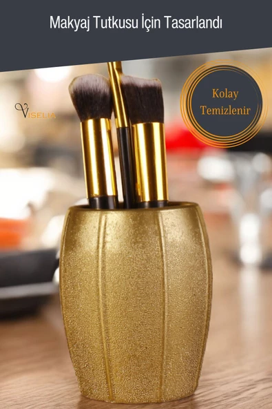 Viselia Makyaj Duzenleyici Makyaj Organizeri Makyaj Fırçalığı Makyaj Fırçası Altın Renk Model 13 - Resim 5