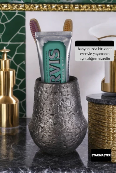 Star Master Diş Fırçası Kabı Diş Fırçalığı Fırçalık Gümüş Eskitme Renk Model 15 - Resim 4