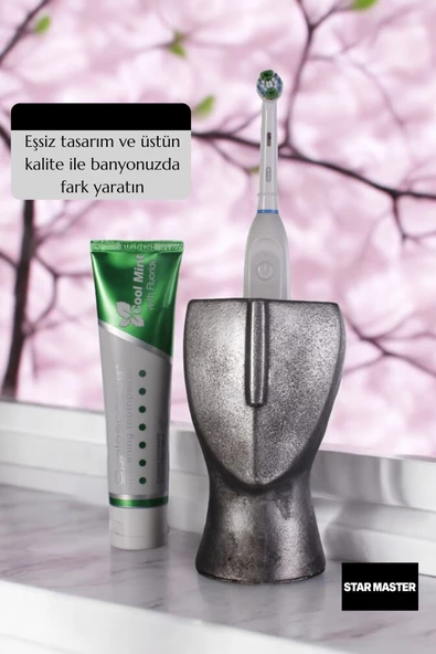 Star Master Diş Fırçası Kabı Diş Fırçalığı Fırçalık Gümüş Eskitme Renk Model 23 - 3