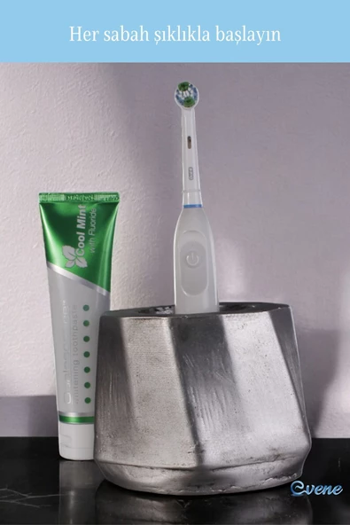 Evene Diş Fırçalığı Diş Fırçalık Diş Fırçası Standı Diş Fırçası Tutucu Gümüş Eskitme Renk Model 17 - Resim 4