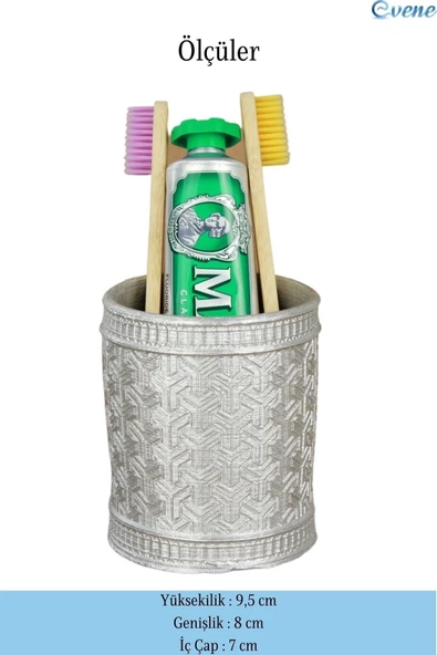 Evene Diş Fırçalığı Tezgah Üstü Gümüş Renk Diş Fırçası Standı Y Desenli Model - Resim 2