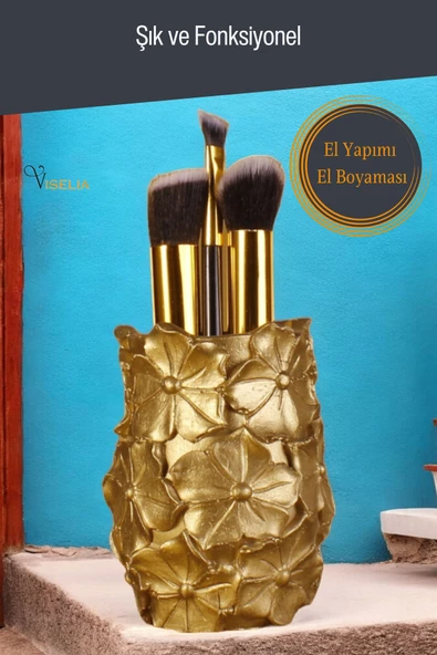 Viselia Makyaj Duzenleyici Makyaj Organizeri Makyaj Fırçalığı Makyaj Fırçası Altın Renk Model 16 - Resim 3
