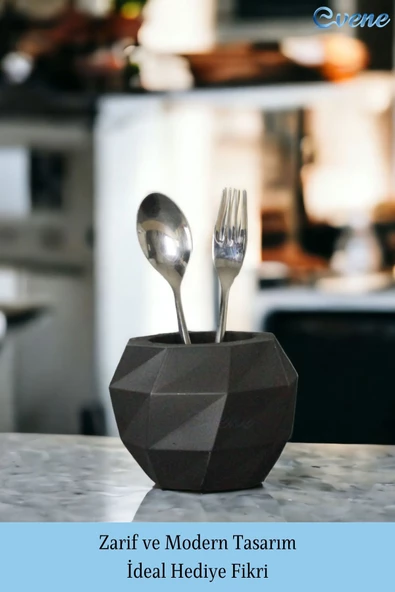 Evene Tezgah Üstü Kaşıklık Dekoratif Dik Kaşıklık Silindir Kaşıklık Siyah  Renk Model 20 - Resim 4