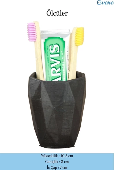 Evene Diş Fırçalığı Tezgah Üstü Siyah Renk Diş Fırçası Standı Uzun Poly Model - Resim 2