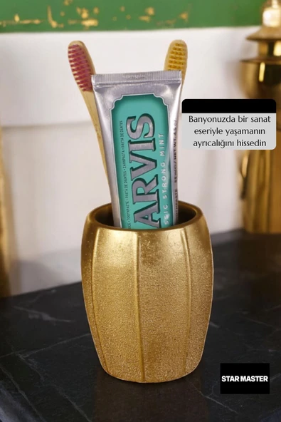 Star Master Diş Fırçası Kabı Diş Fırçalığı Fırçalık Altın Renk Model 13 - Resim 4