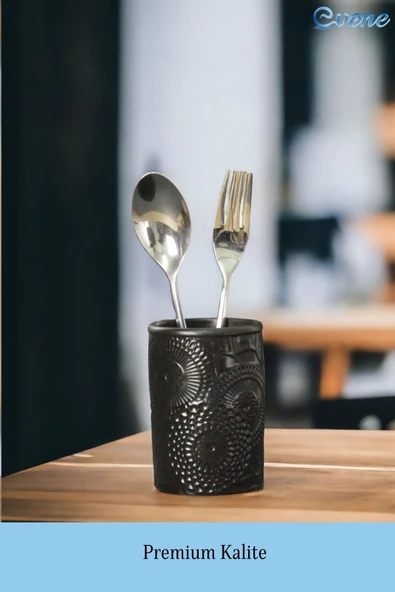 Evene Tezgah Üstü Kaşıklık Dekoratif Dik Kaşıklık Silindir Kaşıklık Siyah Renk Model 12 - Resim 3