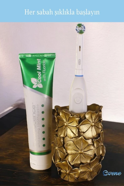 Evene Diş Fırçalığı Diş Fırçalık Diş Fırçası Standı Diş Fırçası Tutucu Altın Eskitme Renk Model 16 - Resim 4