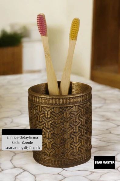 Star Master Diş Fırçası Kabı Diş Fırçalığı Fırçalık Altın Eskitme Renk Model 4 - Resim 5