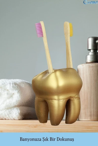 Evene Diş Fırçalığı Tezgah Üstü Altın Renk Diş Fırçası Standı Model 5 - Resim 5