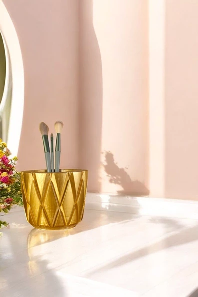 Evene Makyaj Organizeri Makyaj Fırçalığı Makyaj Organizer Düzenleyici Altın Renk Model 18 ürün görseli 1