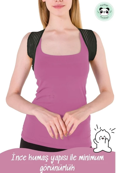 Pandogo Dik Duruş Korsesi Kelebek Siyah Sırt Omuz Misina İpli Çelik Balen Korse Kamburluk Önleyici Korse - 3