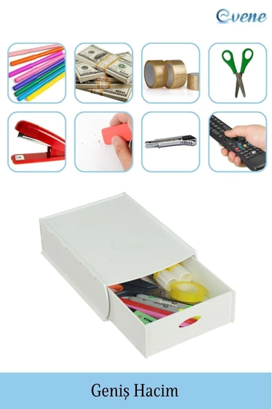 Evene Gizli Çekmece Organizer Masa Altı Saklama Kabı Beyaz Renk Model 5 - Resim 6