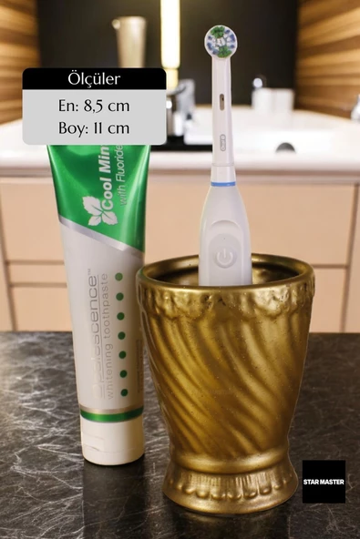 Star Master Diş Fırçası Kabı Diş Fırçalığı Fırçalık Altın Eskitme Renk Model 14 - Resim 2