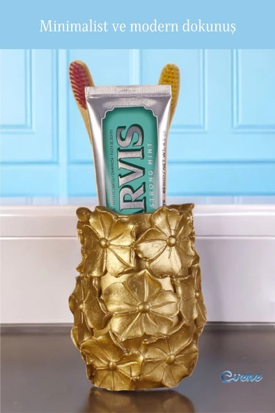 Evene Diş Fırçalığı Diş Fırçalık Diş Fırçası Standı Diş Fırçası Tutucu Altın Renk Model 16 - Resim 3