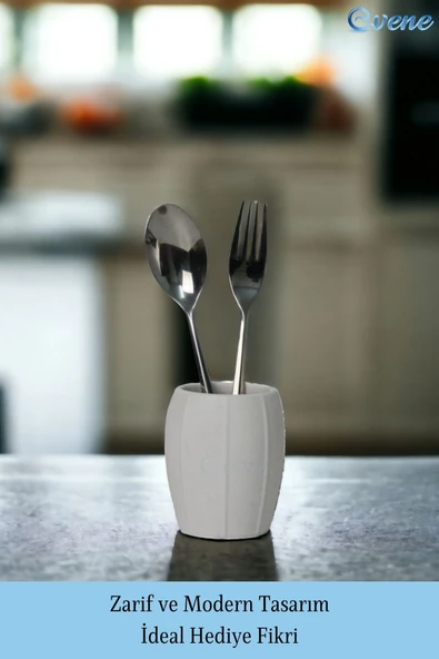 Evene Tezgah Üstü Kaşıklık Dekoratif Dik Kaşıklık Silindir Kaşıklık Beyaz Renk Model 13 - Resim 4