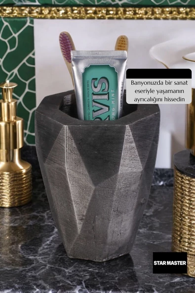 Star Master Diş Fırçası Kabı Diş Fırçalığı Fırçalık Gümüş Eskitme Renk Model 19 - Resim 4