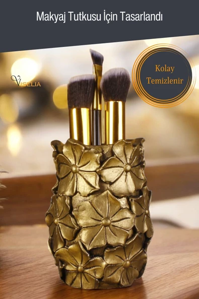 Viselia Makyaj Duzenleyici Makyaj Organizeri Makyaj Fırçalığı Makyaj Fırçası Altın Eskitme Renk Model 16 - Resim 5