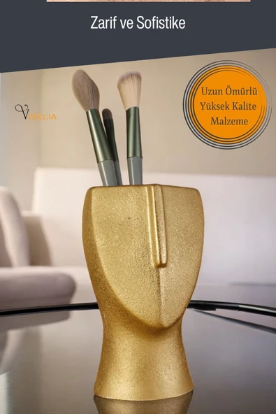 Viselia Makyaj Duzenleyici Makyaj Organizeri Makyaj Fırçalığı Makyaj Fırçası Altın Renk Model 23 - Resim 4