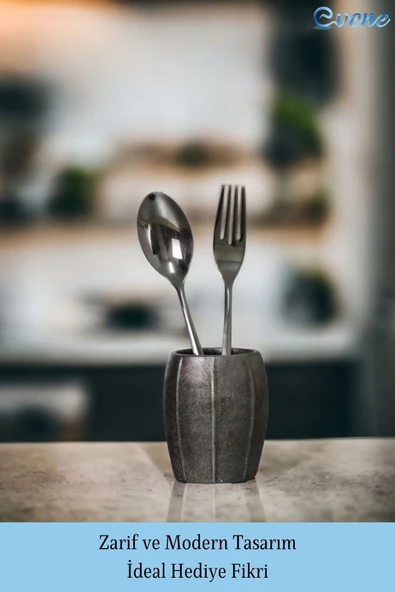 Evene Tezgah Üstü Kaşıklık Dekoratif Dik Kaşıklık Silindir Kaşıklık Gümüş Eskitme Renk Model 13 - Resim 4