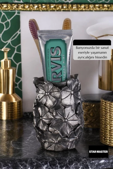 Star Master Diş Fırçası Kabı Diş Fırçalığı Fırçalık Gümüş Eskitme Renk Model 16 - Resim 4
