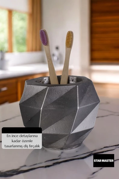 Star Master Diş Fırçası Kabı Diş Fırçalığı Fırçalık Gümüş Eskitme Renk Model 20 - 5
