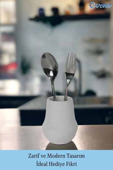 Evene Tezgah Üstü Kaşıklık Dekoratif Dik Kaşıklık Silindir Kaşıklık Beyaz Renk Model 15 - Resim 4