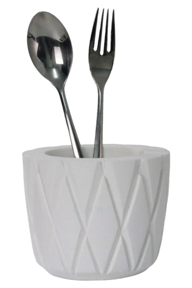 Evene Tezgah Üstü Kaşıklık Dekoratif Dik Kaşıklık Silindir Kaşıklık Beyaz Renk Model 18 ürün görseli 1