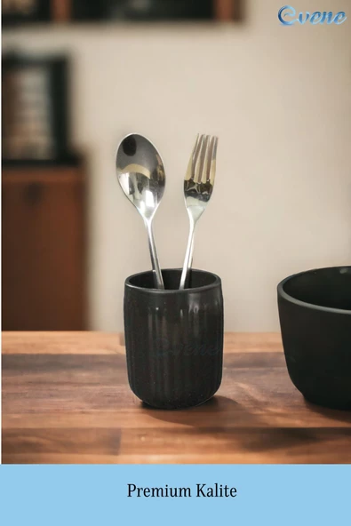 Evene Tezgah Üstü Kaşıklık Dekoratif Dik Kaşıklık Silindir Kaşıklık Siyah Renk Model 11 - Resim 3