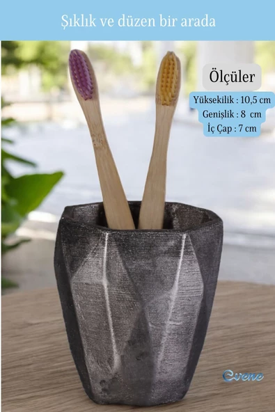 Evene Diş Fırçalığı Tezgah Üstü Gümüş Eskitme Renk Diş Fırçası Standı Model 2 - Resim 2