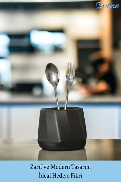 Evene Tezgah Üstü Kaşıklık Dekoratif Dik Kaşıklık Silindir Kaşıklık Siyah Renk Model 17 - Resim 4