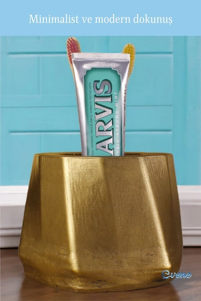 Evene Diş Fırçalığı Diş Fırçalık Diş Fırçası Standı Diş Fırçası Tutucu Altın Eskitme Renk Model 17 - Resim 3