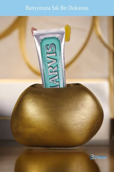 Evene Diş Fırçalığı Diş Fırçalık Diş Fırçası Standı Diş Fırçası Tutucu Altın Eskitme Renk Model 22 - 5