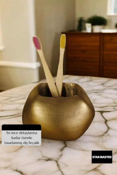 Star Master Diş Fırçası Kabı Diş Fırçalığı Fırçalık Altın Eskitme Renk Model 22 - Resim 5
