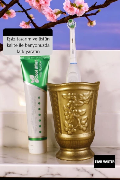 Star Master Diş Fırçası Kabı Diş Fırçalığı Fırçalık Altın Eskitme Renk Model 9 - Resim 3
