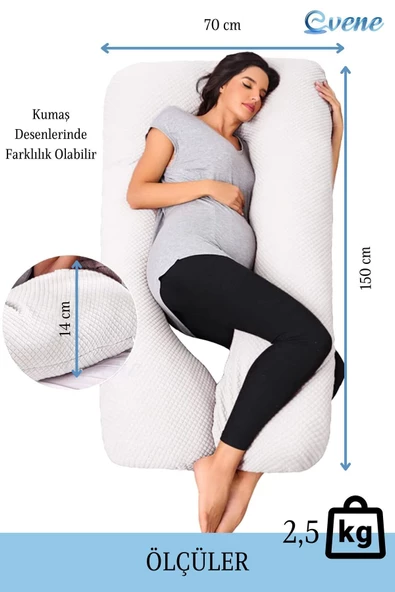 Evene Hamile Yastığı Destekli Soğuk Tutan Klima Özellikli Uyku Emzirme Gebelik Minderi Hamile Yatak 2,5 Kg - 3