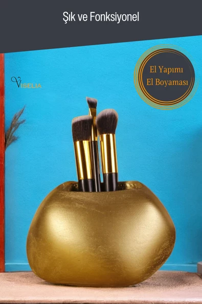 Viselia Makyaj Duzenleyici Makyaj Organizeri Makyaj Fırçalığı Makyaj Fırçası Altın Renk Model 22 - Resim 3