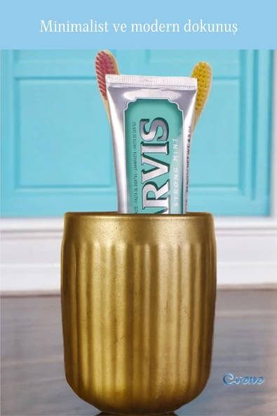 Evene Diş Fırçalığı Diş Fırçalık Diş Fırçası Standı Diş Fırçası Tutucu Altın Eskitme Model 11 - Resim 3