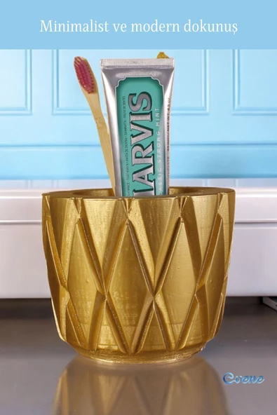 Evene Diş Fırçalığı Diş Fırçalık Diş Fırçası Standı Diş Fırçası Tutucu Altın Renk Model 18 - Resim 3