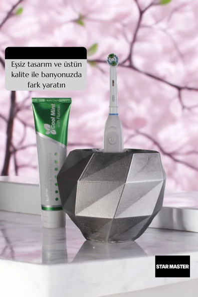 Star Master Diş Fırçası Kabı Diş Fırçalığı Fırçalık Gümüş Eskitme Renk Model 20 - 3