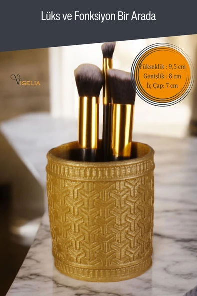 Viselia Makyaj Duzenleyici Makyaj Organizeri Makyaj Fırçalığı Makyaj Fırçası Altın Renk Model 4 - 2