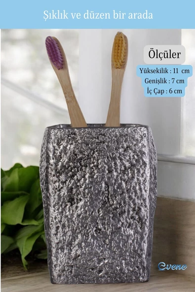 Evene Diş Fırçalığı Diş Fırçalık Diş Fırçası Standı Diş Fırçası Tutucu Gümüş Eskitme Model 7 - 2