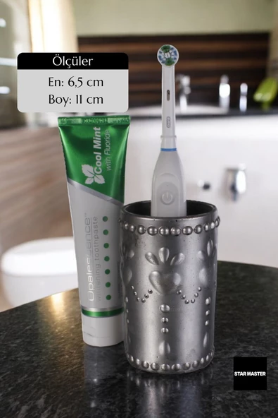 Star Master Diş Fırçası Kabı Diş Fırçalığı Fırçalık Gümüş Eskitme Renk Model 10 - Resim 2