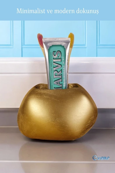 Evene Diş Fırçalığı Diş Fırçalık Diş Fırçası Standı Diş Fırçası Tutucu Altın Renk Model 22 - Resim 3