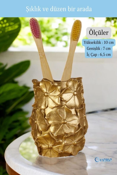 Evene Diş Fırçalığı Diş Fırçalık Diş Fırçası Standı Diş Fırçası Tutucu Altın Renk Model 16 - Resim 2