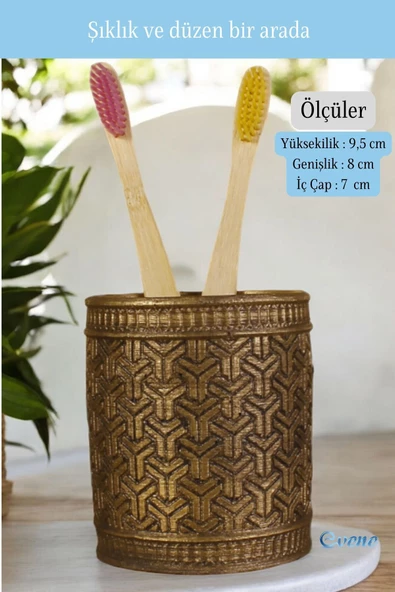 Evene Diş Fırçalığı Tezgah Üstü Altın Eskitme Renk Diş Fırçası Standı Model 4 - Resim 2