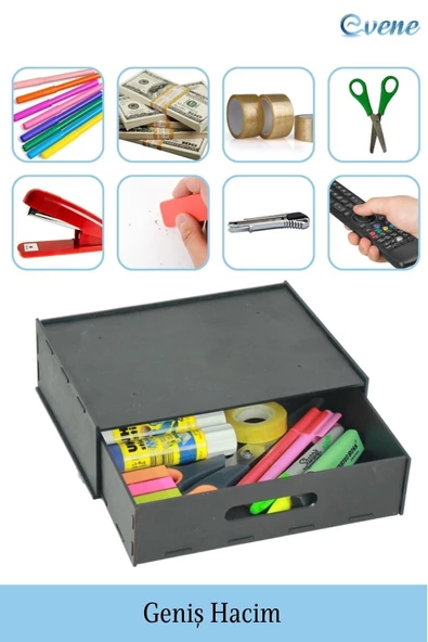 Evene Gizli Çekmece Organizer Masa Altı Saklama Kabı Siyah Renk Model 1 - Resim 6