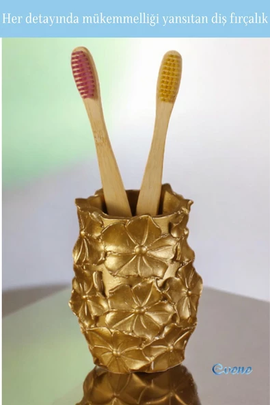 Evene Diş Fırçalığı Diş Fırçalık Diş Fırçası Standı Diş Fırçası Tutucu Altın Renk Model 16 - Resim 6