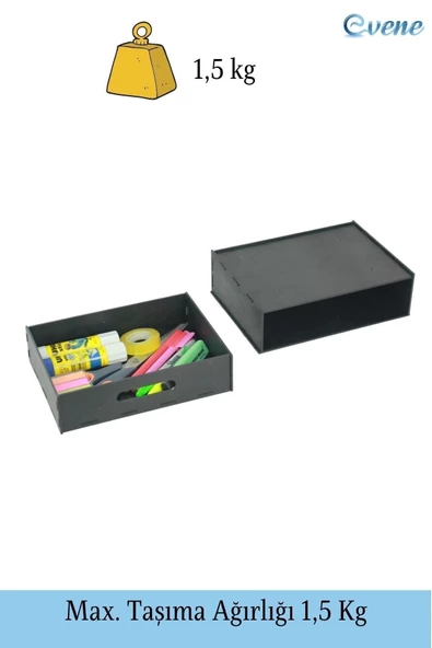 Evene Gizli Çekmece Organizer Masa Altı Saklama Kabı Siyah Renk Model 1 - Resim 7